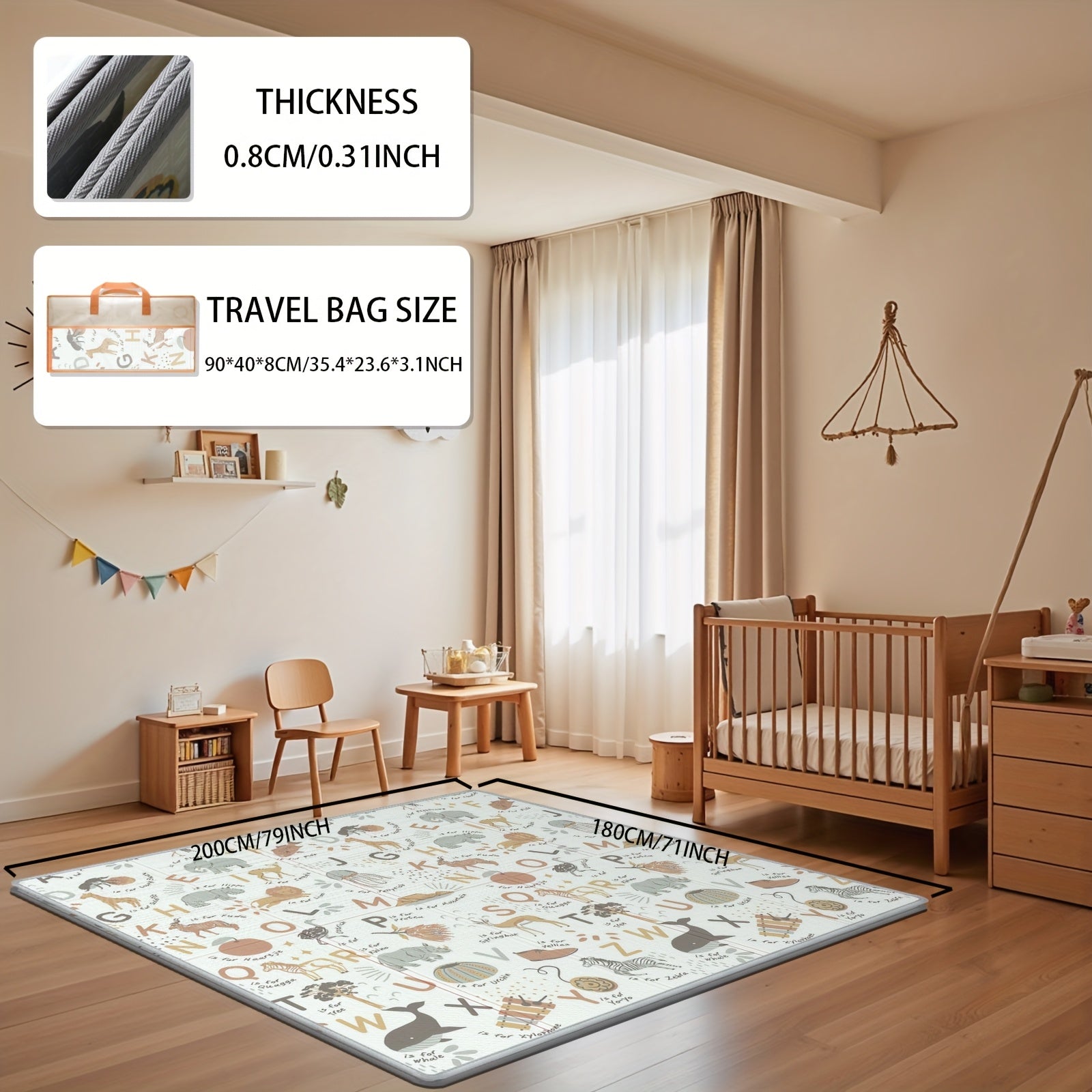 Tapete de brincar para bebês extra grande XPE, antiderrapante, com alfabeto educativo, para crianças, tapete de atividades de espuma acolchoada com bolsa portátil, dobrável para uso interior/exterior, cinza/preto/branco, material PE, ginásio e tapete de brincar para bebês