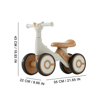 Baby balance bike with 4 wheels. Safe, lightweight, and fun ride-on toy that builds balance, coordination, and confidence for toddlers.