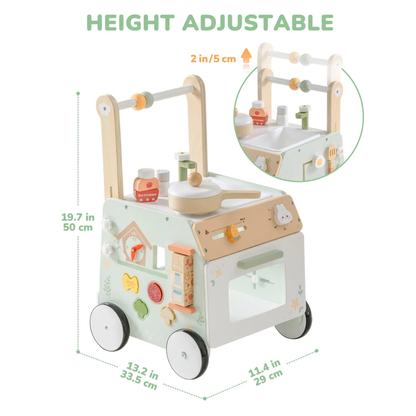 Montessori wooden baby walker with adjustable height. Safe, sturdy, and fun—helps toddlers develop balance, coordination, and walking skills.