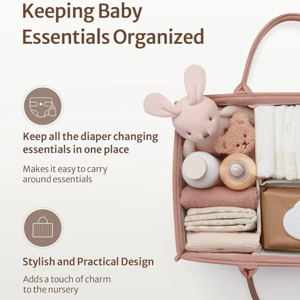 Cotton rope diaper caddy for baby essentials. Stylish, sturdy, and portable organizer that keeps nursery items neat and within reach.