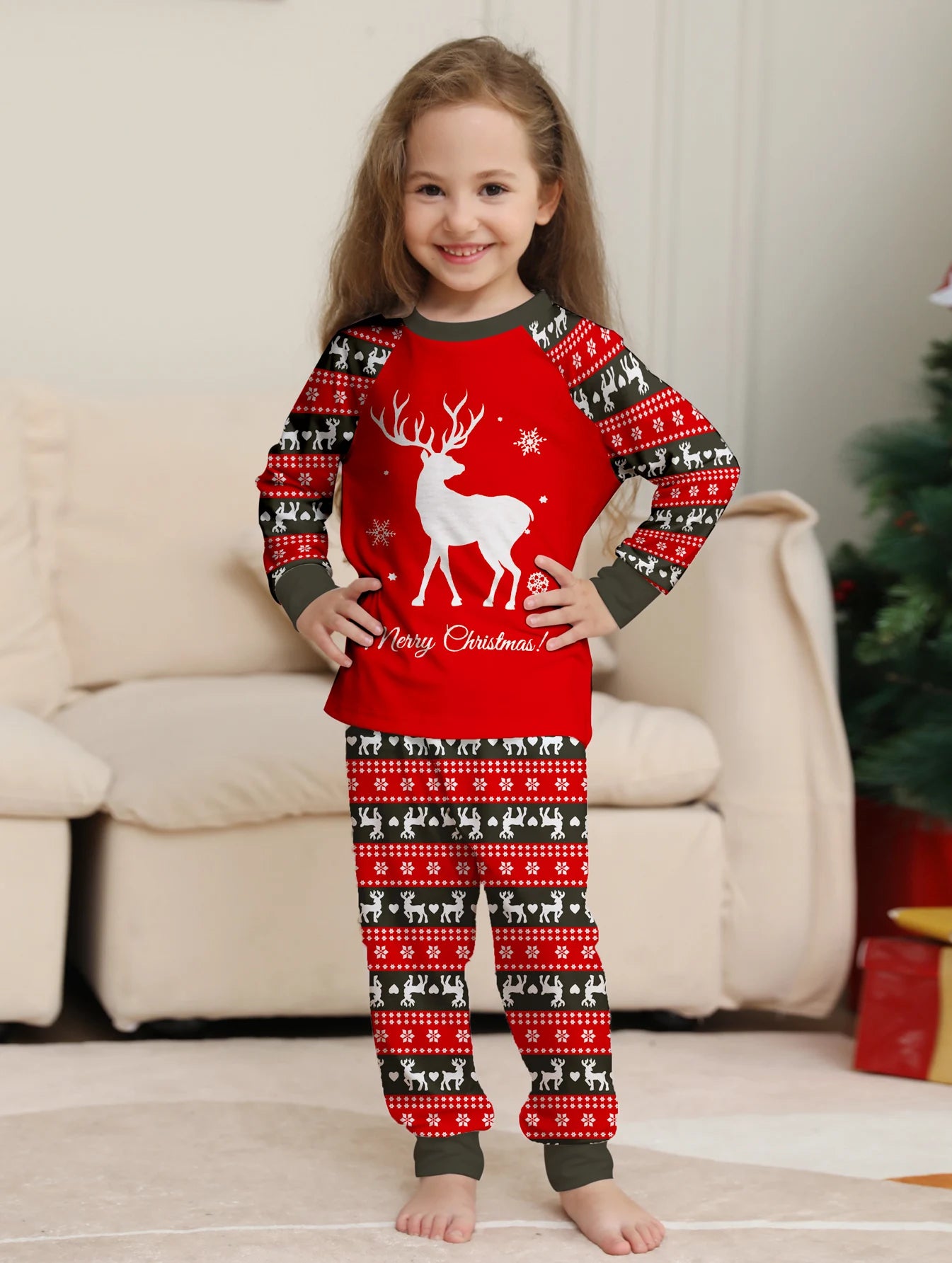 Santa & Reindeer Print Family Christmas Pajamas