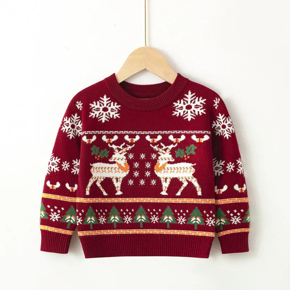 Cute cartoon Christmas sweater for kids. Soft, cozy, and breathable knit — perfect for winter warmth, playtime, and festive celebrations.