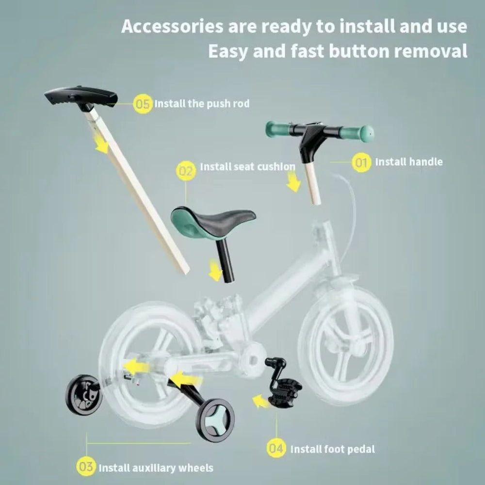 2-in-1 kids balance and pedal bike. Lightweight, foldable, and safe with dual brakes—perfect for ages 1–6 to learn balance and ride with confidence.