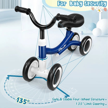 Lightweight 4-wheel balance bike for toddlers. Safe, stable, and ergonomic — perfect for ages 1–2 learning balance, coordination, and confidence.