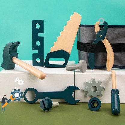 Wooden tool play set for kids. Safe, realistic, and fun role play that builds creativity, coordination, and hands-on learning.