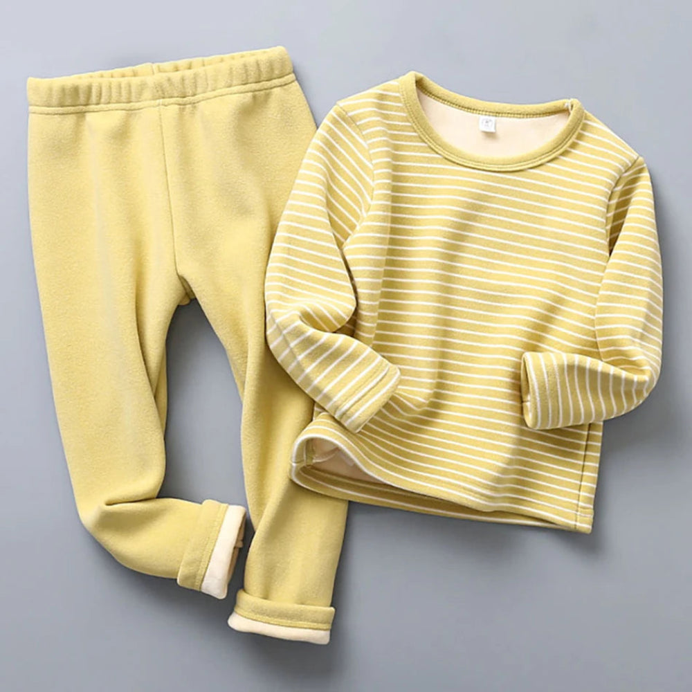 Warm plush-lined striped pajamas for kids. Soft, cozy, and perfect for autumn and winter nights — comfort for sweet dreams every day.