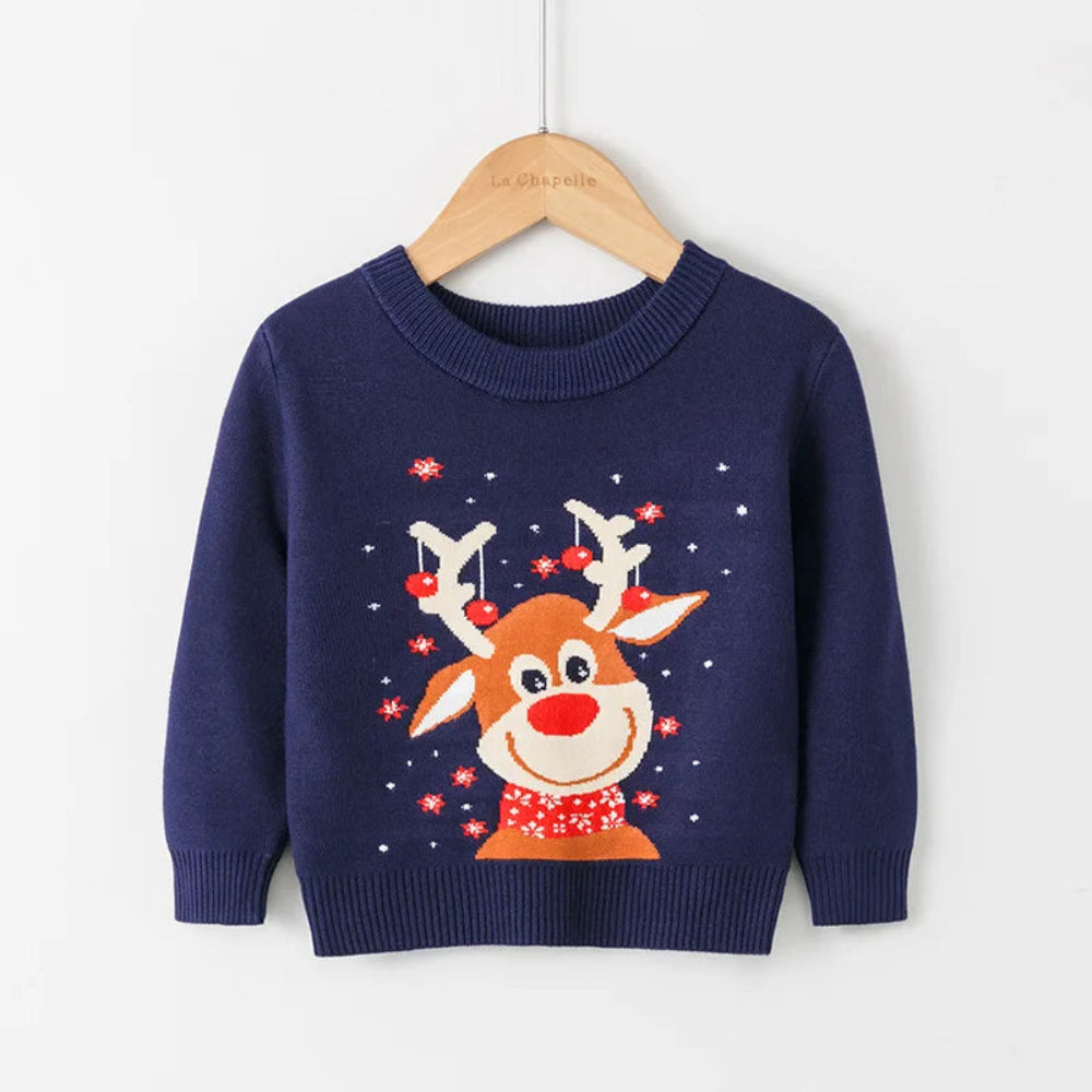 Cute cartoon Christmas sweater for kids. Soft, cozy, and breathable knit — perfect for winter warmth, playtime, and festive celebrations.