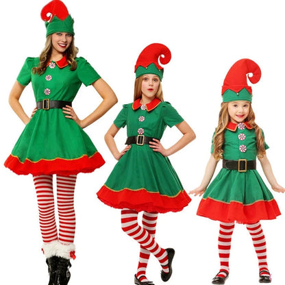 Festive elf costume for kids and adults. Soft, comfy, and perfect for family Christmas parties, photos, and joyful holiday celebrations.