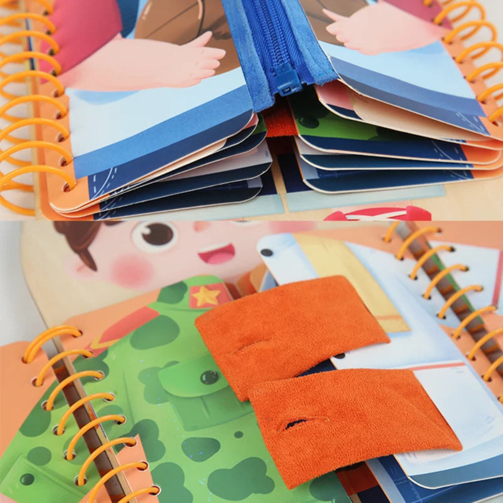 Wooden Montessori busy board with multi-layer sensory activities. Builds fine motor skills, logic, and focus. Safe, durable, and perfect for toddlers.