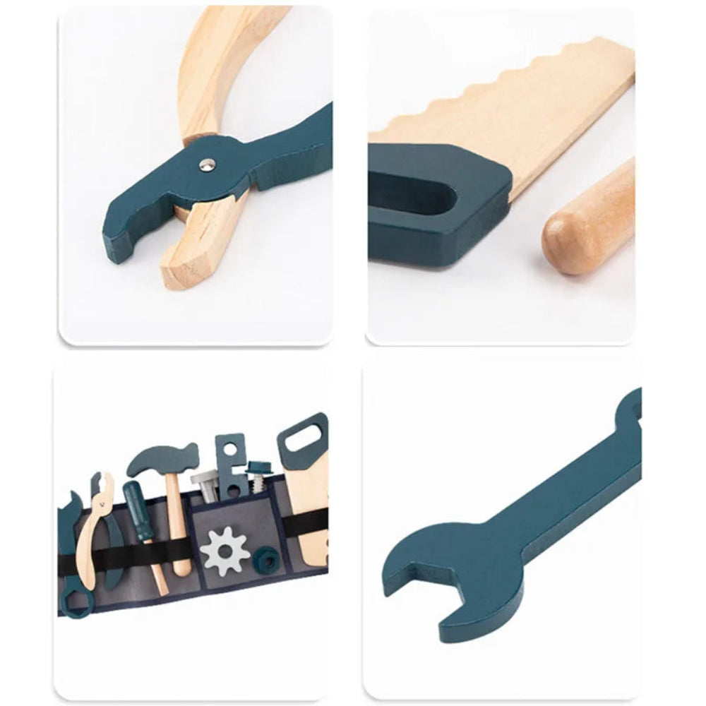 Wooden tool play set for kids. Safe, realistic, and fun role play that builds creativity, coordination, and hands-on learning.