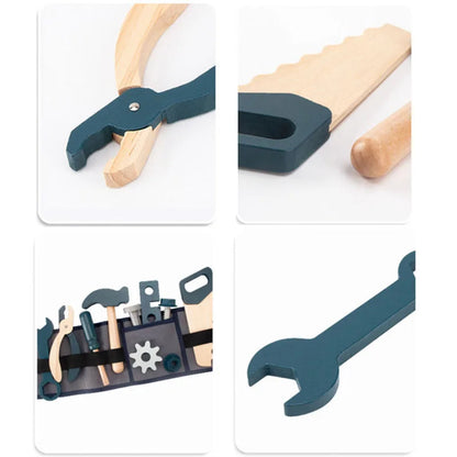 Wooden tool play set for kids. Safe, realistic, and fun role play that builds creativity, coordination, and hands-on learning.