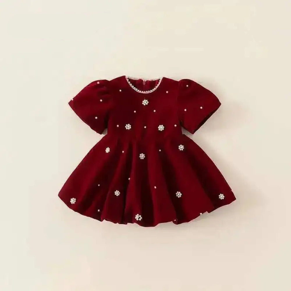 Elegant winter princess dress with pearls. Soft, warm, and perfect for Christmas parties, photoshoots, and special occasions for little girls.