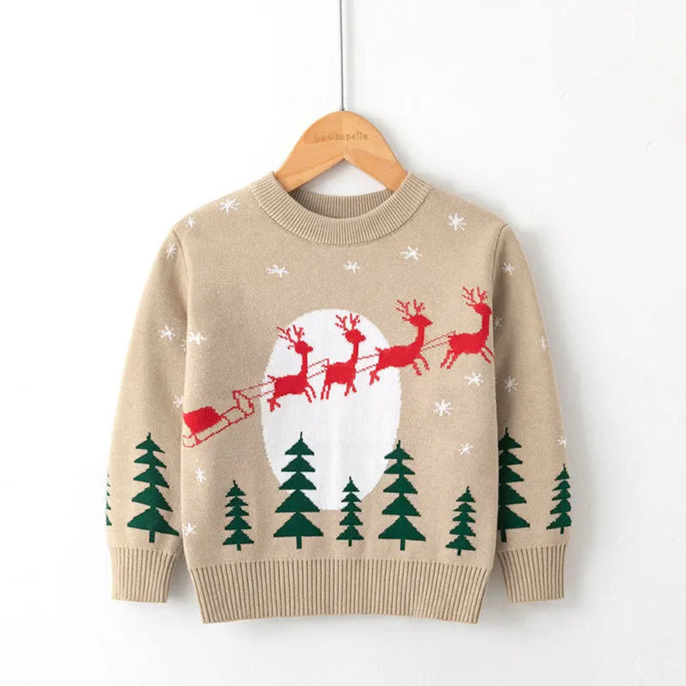 Cute cartoon Christmas sweater for kids. Soft, cozy, and breathable knit — perfect for winter warmth, playtime, and festive celebrations.