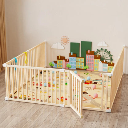 Safe wooden baby playpen with soft crawling mat. Durable, eco-friendly, and stylish design for secure play and early exploration.