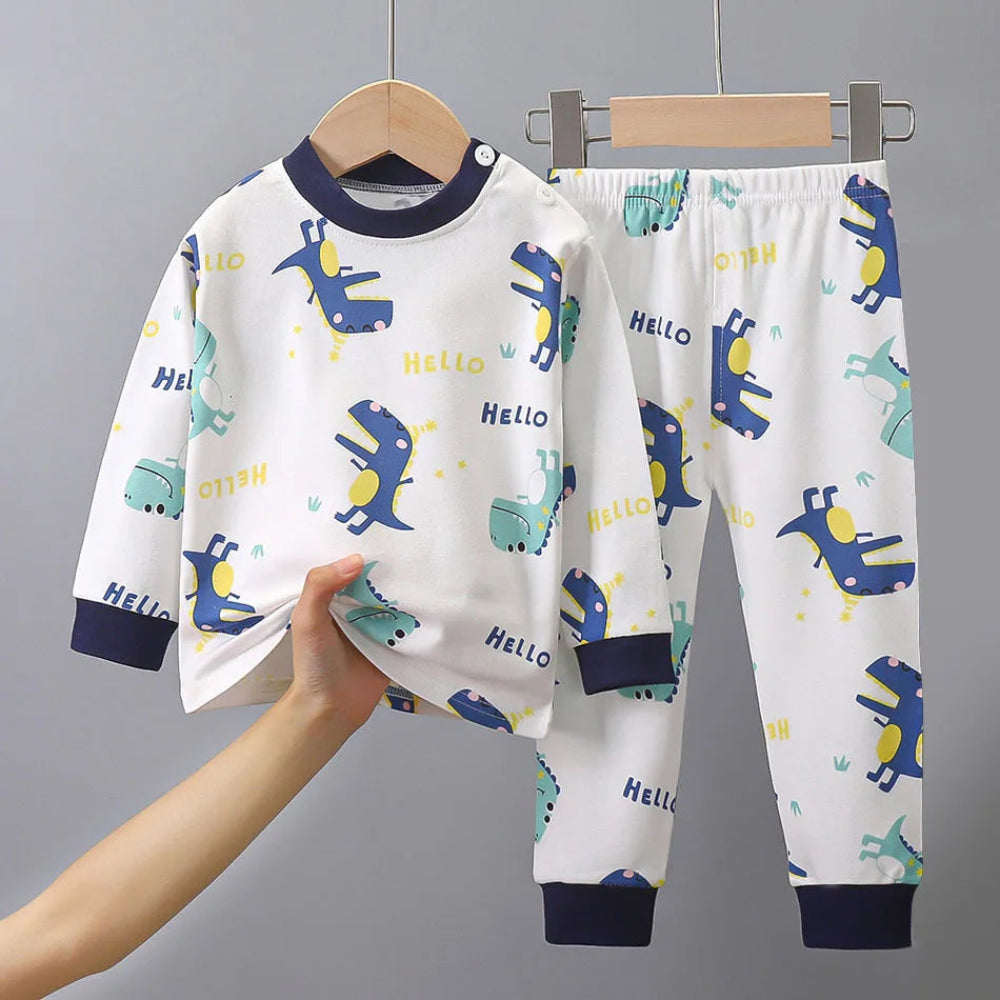 Soft cotton cartoon pajamas for boys and girls. Warm, cozy, and breathable sleepwear perfect for autumn and winter nights.