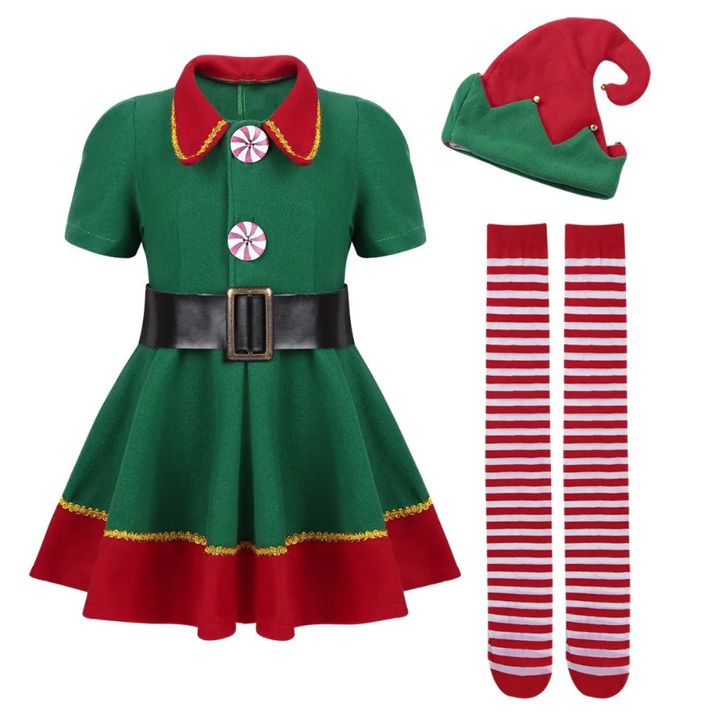 Festive elf costume for kids and adults. Soft, comfy, and perfect for family Christmas parties, photos, and joyful holiday celebrations.