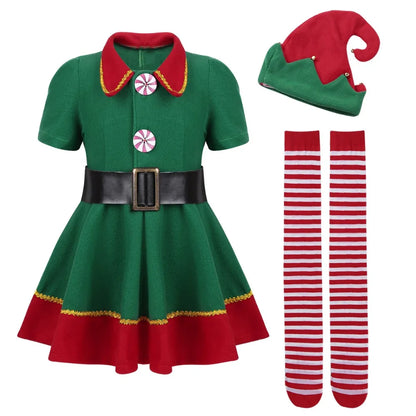 Festive elf costume for kids and adults. Soft, comfy, and perfect for family Christmas parties, photos, and joyful holiday celebrations.