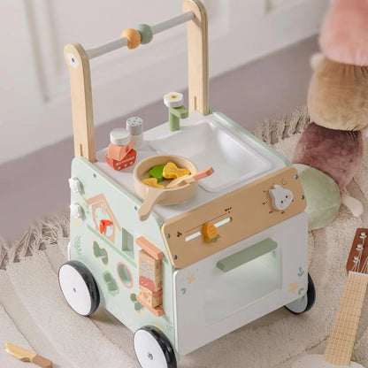 Montessori wooden baby walker with adjustable height. Safe, sturdy, and fun—helps toddlers develop balance, coordination, and walking skills.