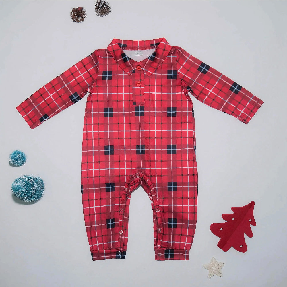 High-quality plaid family Christmas pajamas. Soft button-up set for adults and kids, perfect for cozy winter nights and festive photos.