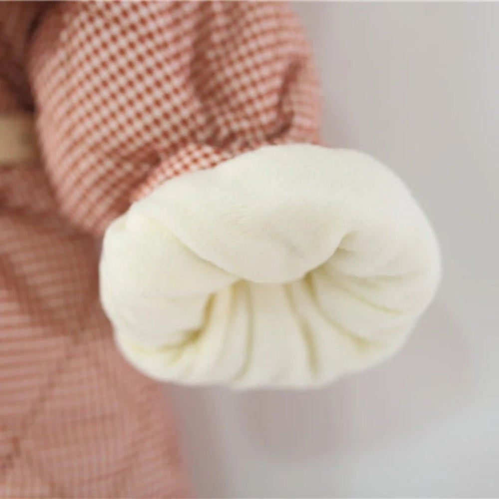 Warm plaid winter coat for girls. Soft cotton design with ruffle collar and belt — stylish, cozy, and perfect for chilly days.
