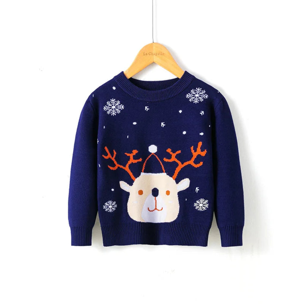 Cute cartoon Christmas sweater for kids. Soft, cozy, and breathable knit — perfect for winter warmth, playtime, and festive celebrations.