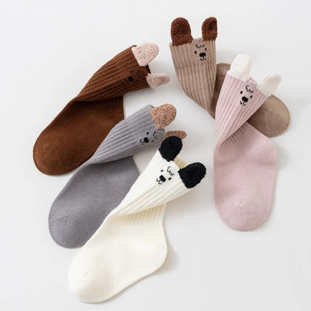 Soft cotton cartoon socks for kids. Breathable, comfy, and adorable—perfect for boys and girls aged 0–8 years for autumn and winter wear.