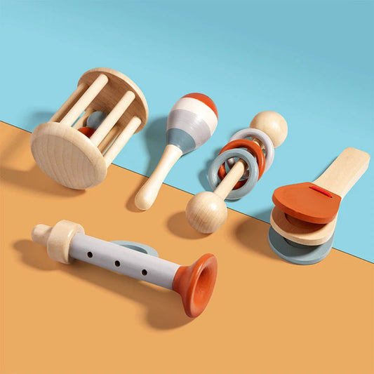 Wooden Montessori musical toy set for kids. Safe, non-toxic instruments that inspire rhythm, coordination, and early love for music.