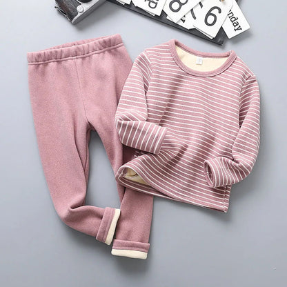 Warm plush-lined striped pajamas for kids. Soft, cozy, and perfect for autumn and winter nights — comfort for sweet dreams every day.