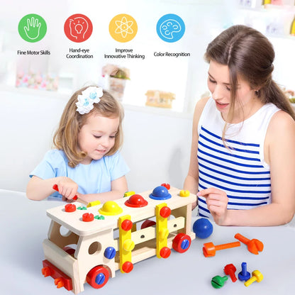 Wooden Screw Car Toys Montessori Toys Screws Nuts Assembly Disassembly Baby Puzzle Set Simulated Carpenter Building Tools Game