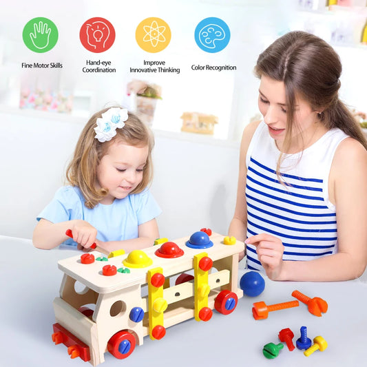 Wooden Screw Car Toys Montessori Toys Screws Nuts Assembly Disassembly Baby Puzzle Set Simulated Carpenter Building Tools Game