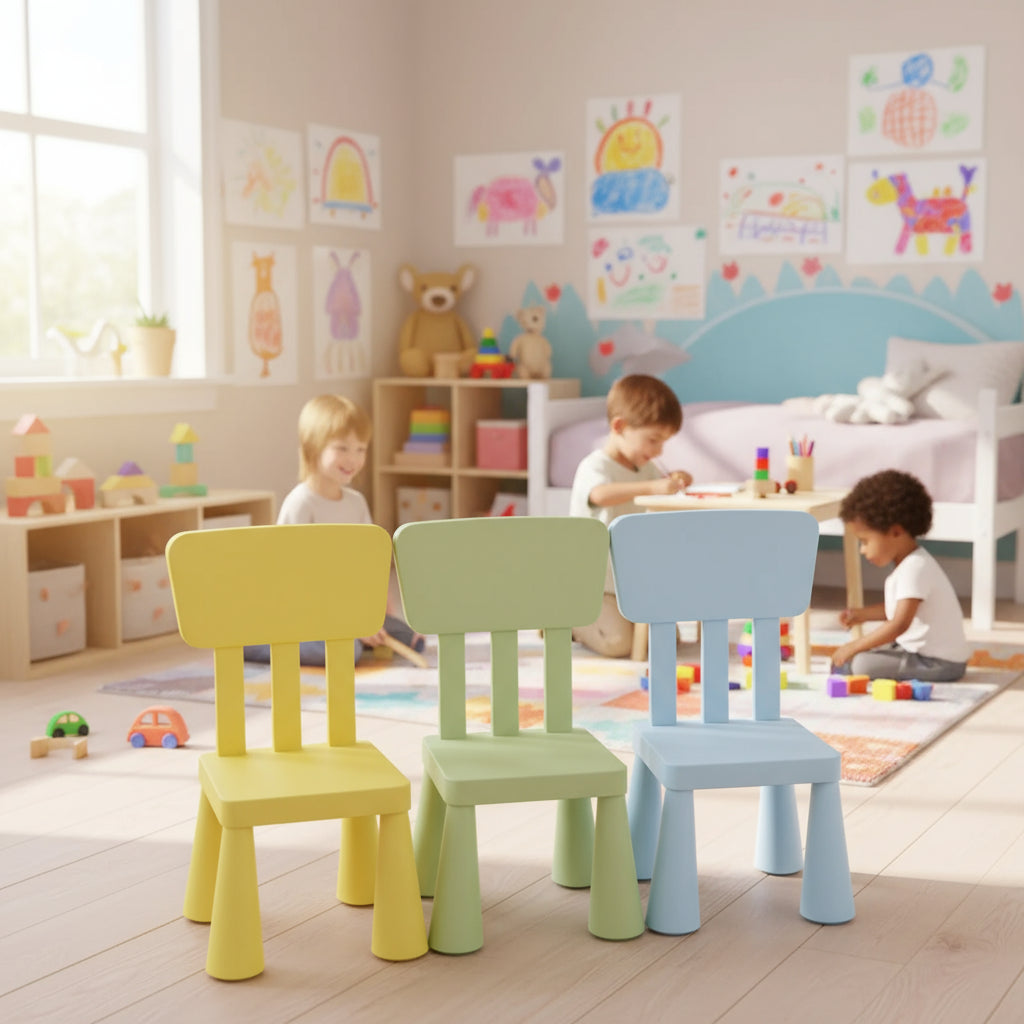 Modern minimalist montessori kids chair with ergonomic design. Lightweight, durable, and safe — perfect for dining, study, and everyday comfort.