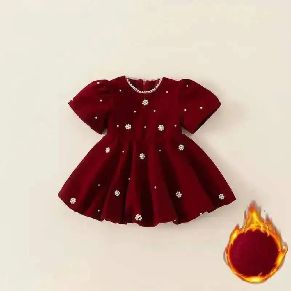 Elegant winter princess dress with pearls. Soft, warm, and perfect for Christmas parties, photoshoots, and special occasions for little girls.