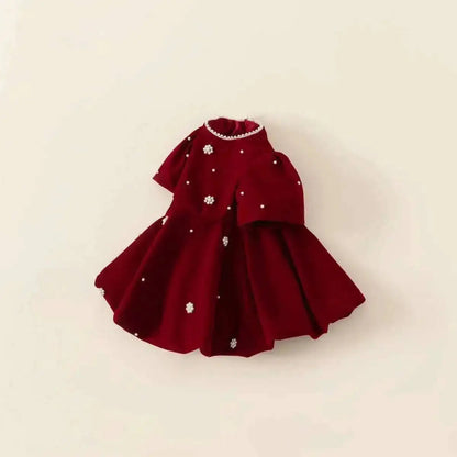 Elegant winter princess dress with pearls. Soft, warm, and perfect for Christmas parties, photoshoots, and special occasions for little girls.