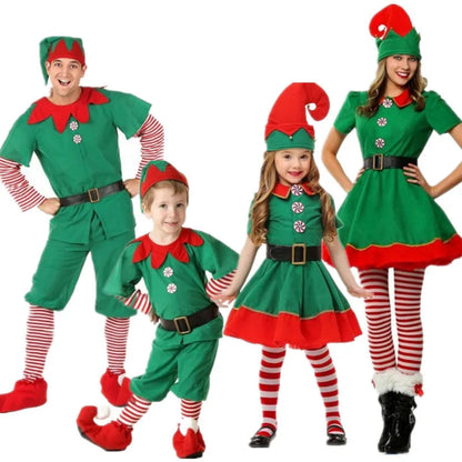 Festive elf costume for kids and adults. Soft, comfy, and perfect for family Christmas parties, photos, and joyful holiday celebrations.