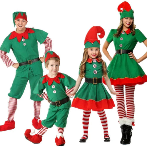 Festive elf costume for kids and adults. Soft, comfy, and perfect for family Christmas parties, photos, and joyful holiday celebrations.