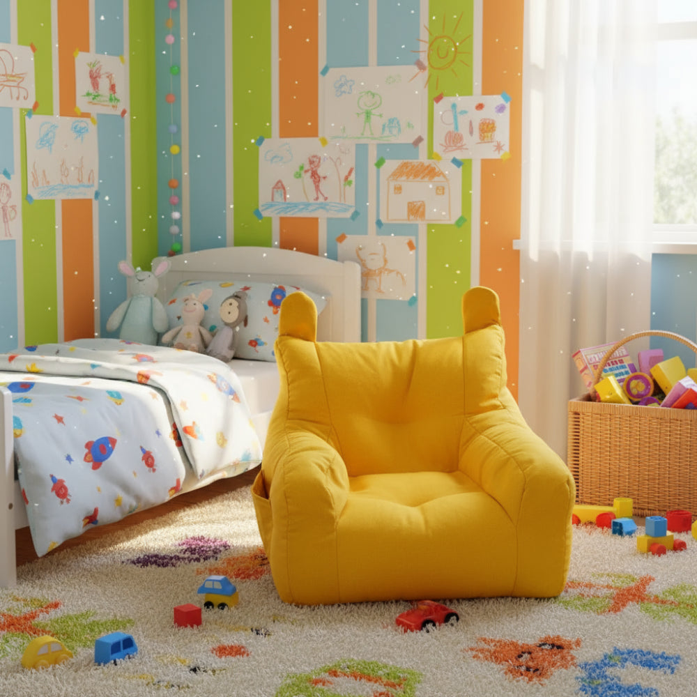 Cute montessori bear kids sofa chair. Soft, safe, and comfy seating for reading or playtime — perfect for cozy bedrooms, nurseries, and play corners.