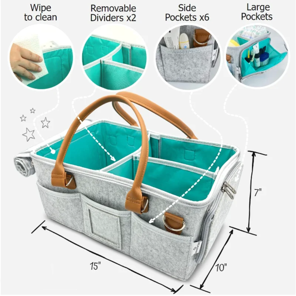 Spacious waterproof diaper storage bag. Lightweight, durable, and perfect for home, travel, or organizing baby essentials with ease.