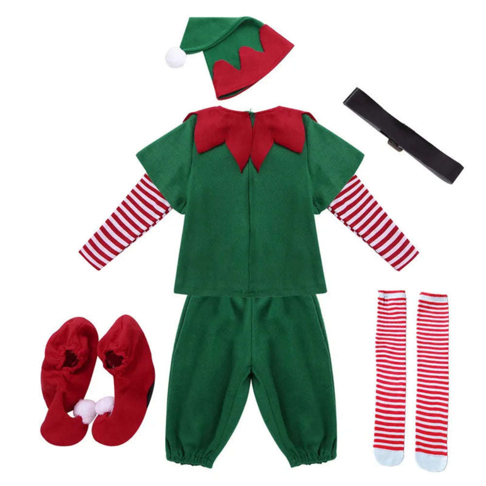 Festive elf costume for kids and adults. Soft, comfy, and perfect for family Christmas parties, photos, and joyful holiday celebrations.