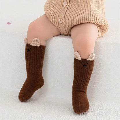 Soft cotton cartoon socks for kids. Breathable, comfy, and adorable—perfect for boys and girls aged 0–8 years for autumn and winter wear.