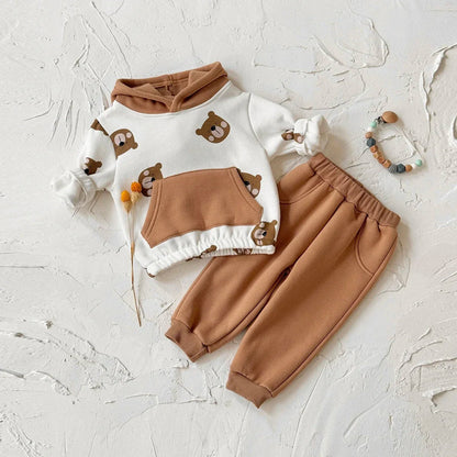 Adorable 2-piece bear winter outfit for babies. Soft, warm, and comfy set with hooded top and pants — perfect for cozy everyday wear.