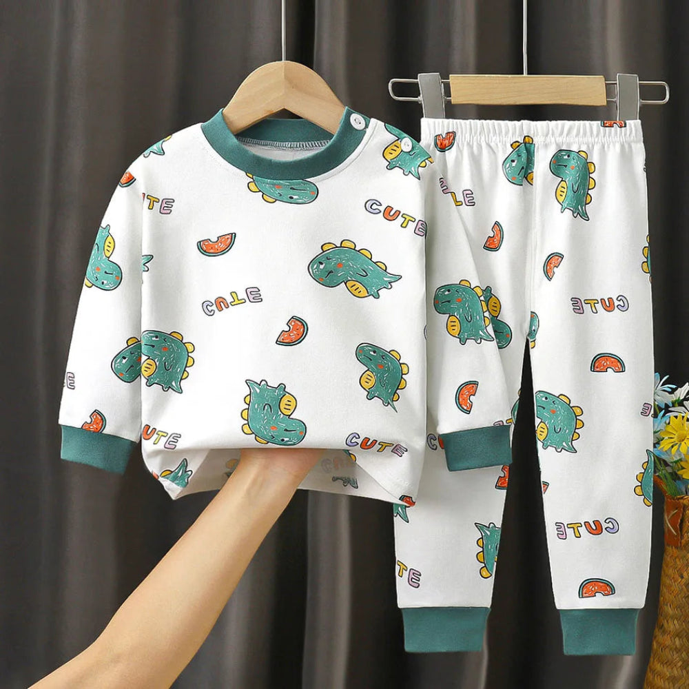 Soft cotton cartoon pajamas for boys and girls. Warm, cozy, and breathable sleepwear perfect for autumn and winter nights.