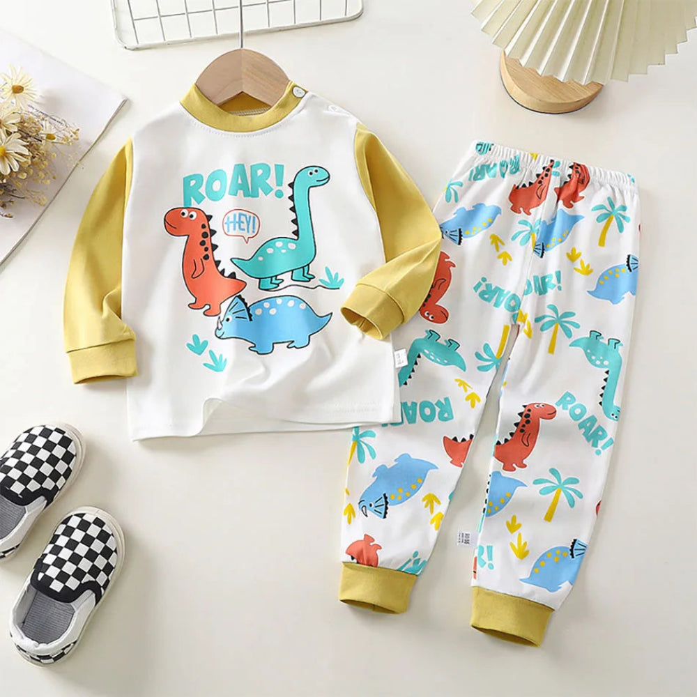 Soft cotton cartoon pajamas for boys and girls. Warm, cozy, and breathable sleepwear perfect for autumn and winter nights.