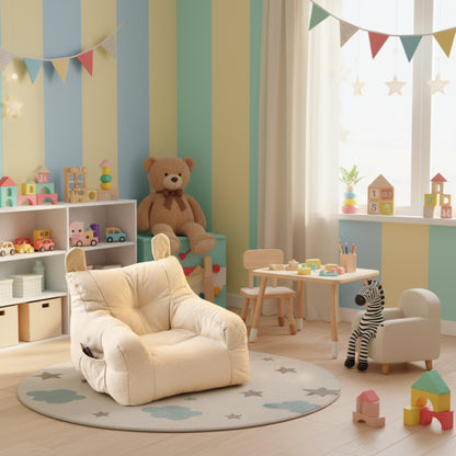 Cute montessori bear kids sofa chair. Soft, safe, and comfy seating for reading or playtime — perfect for cozy bedrooms, nurseries, and play corners.