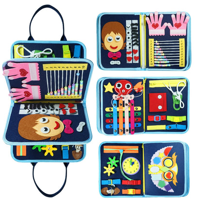 Montessori 7-in-1 Busy Board for ages 3–6. Safe sensory toy that builds fine motor skills, focus, and independence. Perfect educational gift for kids.