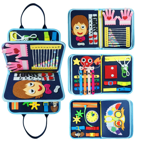 Montessori 7-in-1 Busy Board for ages 3–6. Safe sensory toy that builds fine motor skills, focus, and independence. Perfect educational gift for kids.