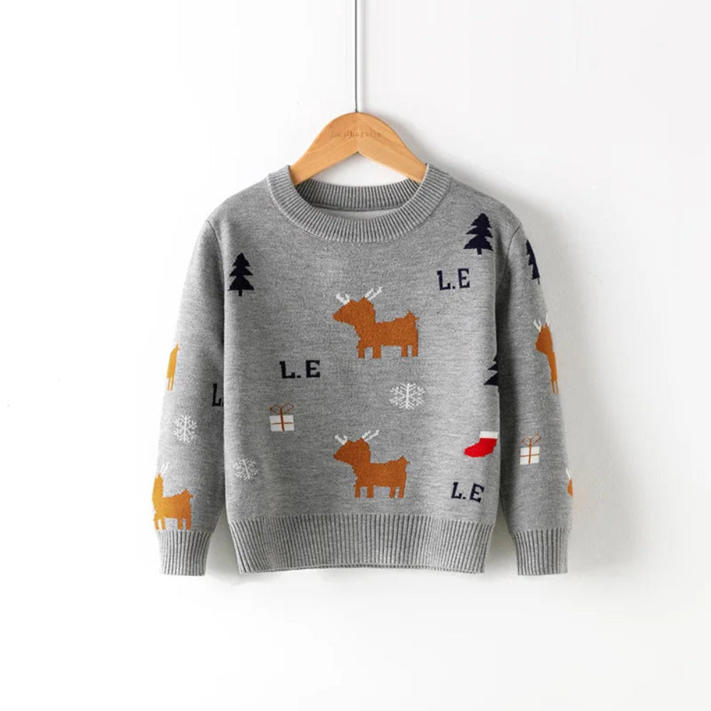Cute cartoon Christmas sweater for kids. Soft, cozy, and breathable knit — perfect for winter warmth, playtime, and festive celebrations.