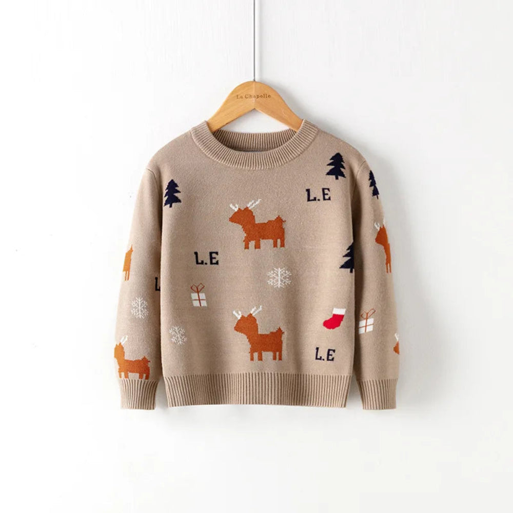 Cute cartoon Christmas sweater for kids. Soft, cozy, and breathable knit — perfect for winter warmth, playtime, and festive celebrations.