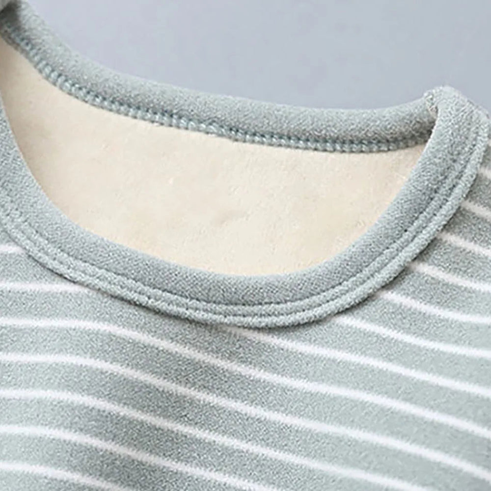 Warm plush-lined striped pajamas for kids. Soft, cozy, and perfect for autumn and winter nights — comfort for sweet dreams every day.