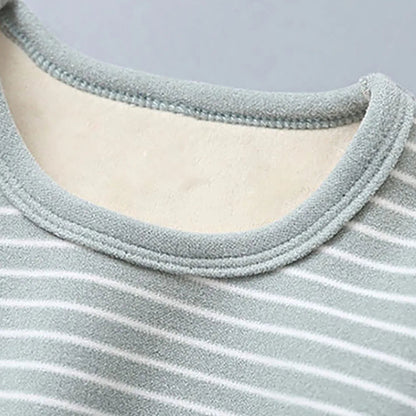 Warm plush-lined striped pajamas for kids. Soft, cozy, and perfect for autumn and winter nights — comfort for sweet dreams every day.
