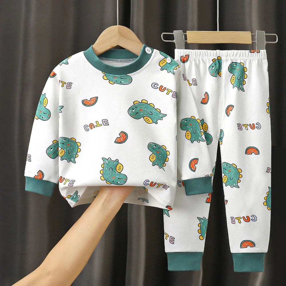 Soft cotton cartoon pajamas for boys and girls. Warm, cozy, and breathable sleepwear perfect for autumn and winter nights.